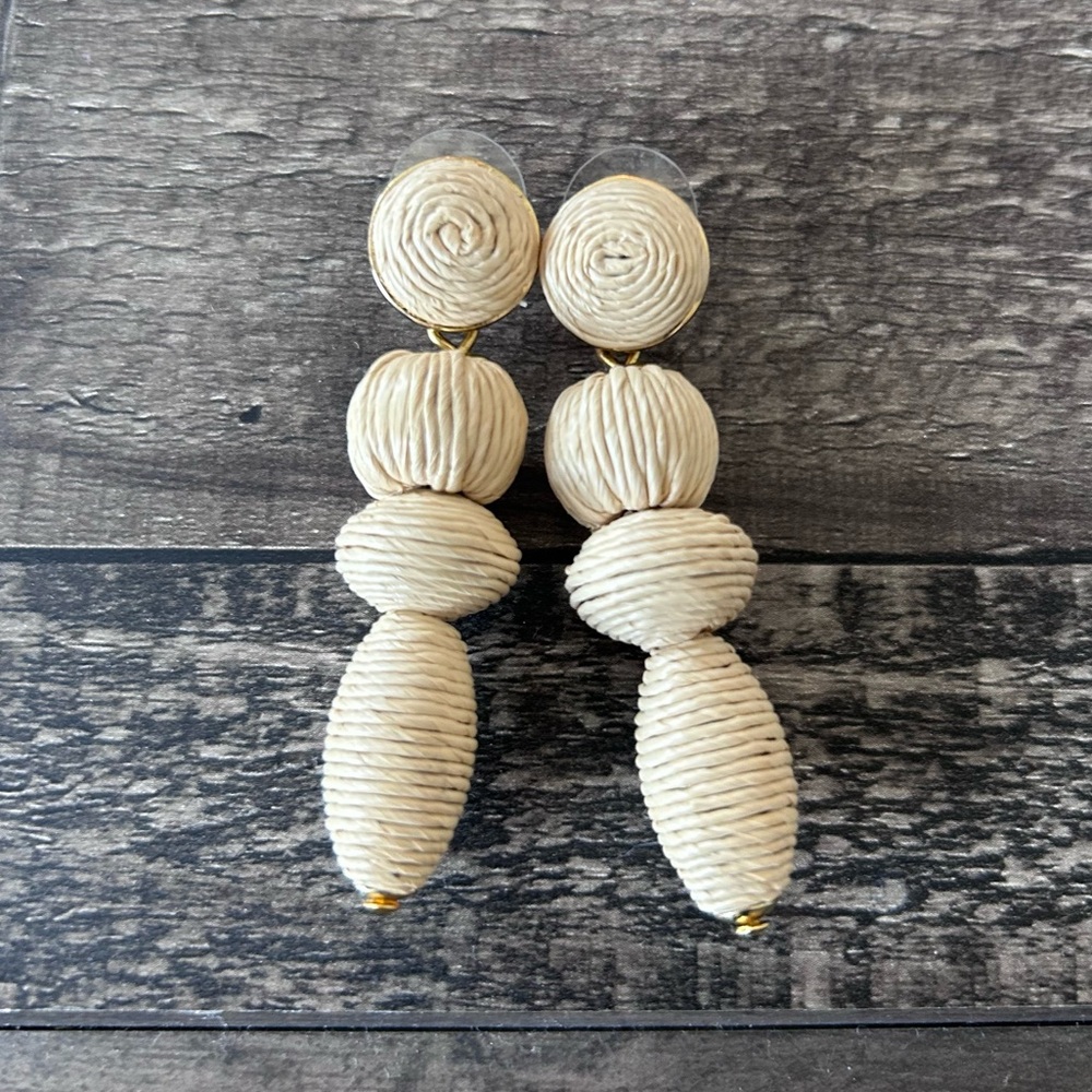 Rafia wrapped dropped statement earrings (J. Crew)